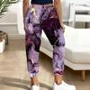 Summer Ladies Marble Printed Sweatpants Loose Fit Drawstring Joggers Elastic Cuff Daily Casual Pants