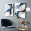 Luxury Style Blue Golden Abstract Simplicity Graphic Art Contemporary Canvas Painting Poster Print Wall Picture Home Decoration