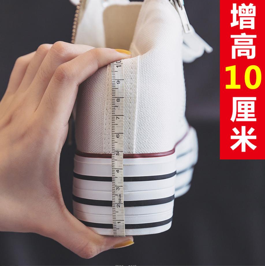 Internal Increase 10CM Canvas Shoes For Women  Autumn New  Zipper Casual Skateboard Shoes Korean All-match Platform Sneaker