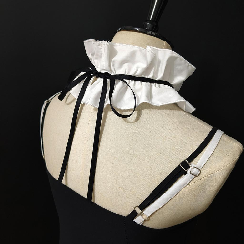 Vintage Adjustable Ribbon Tie Fake Collar Victorian Ruffled Neck Ruff Decorative Neckwear Accessory For Women Cosplay