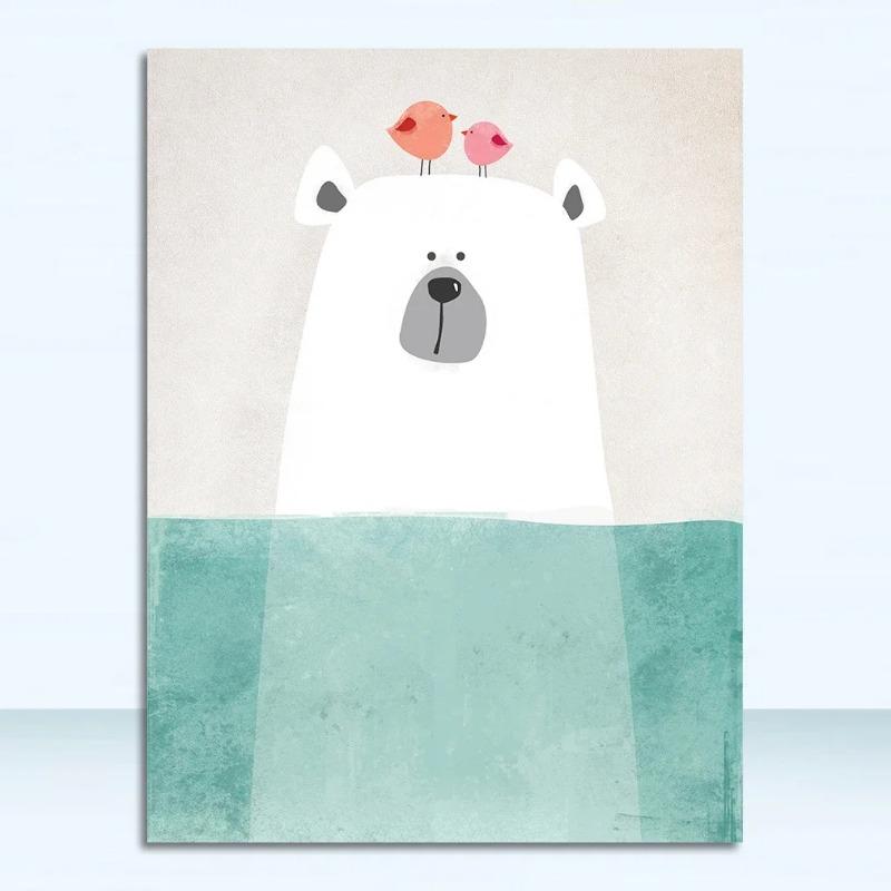 Charming Animal Portraits HD Canvas Wall Art  Hippo Penguin Polar Bear  Modern Decor for Bedroom  Living Room