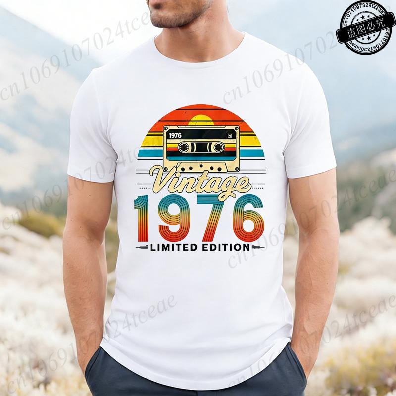 Vintage Born In 1976 Retro 50th Birthday Tshirt Unisex Unisex Funny Y2k Clothes Street Fashion Graphic T Shirts 50 Years Old Gifts