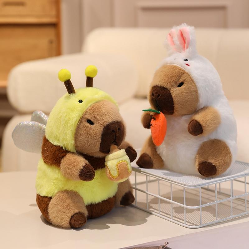 22cm Cute Capybara Plush Toys Pull the String To Transform Into Dinosaur, Rabbit, Shark, Bee, Cockroach Capibara Toys for Kids