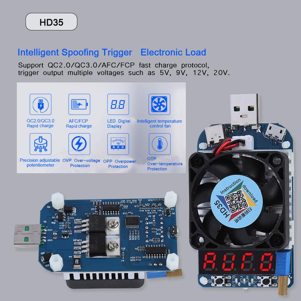 USB Electronic Load Resistor Voltage Flow Meter Discharge Battery Tester HD35 (5A 35W)