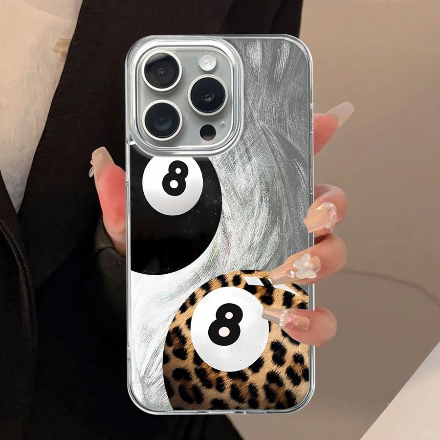 

Black Soft Shell Phone Case for iPhone 14 16e 17 Air 15 16 Pro Max 12 11 13 Pro 14 Plus Leopard Print No 8 Billiards iPhone 16e