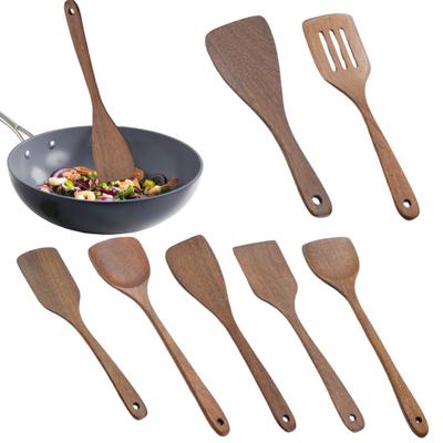 Wood Rice Spoon Long Handle Flat Frying Turner Spatula Soup Ladle Cooking Utensil Round Edges Kitchen Tools