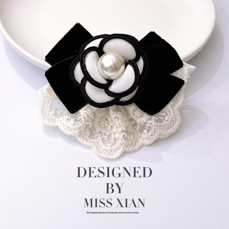 Elegant French Retro Lace Pearl Bow Camellia Flower Hairpin Headband Hair Accessories For Girls Women 1pc