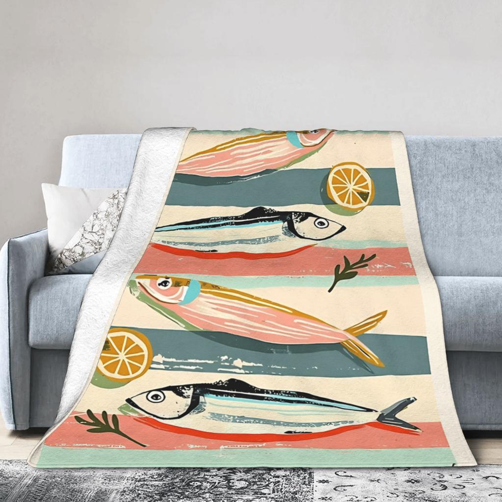 Warm Soft Blanket Child Camping Retro Sardines Throw Blanket Flannel Bedspread For Outdoor Graphic Sofa Bed Cover