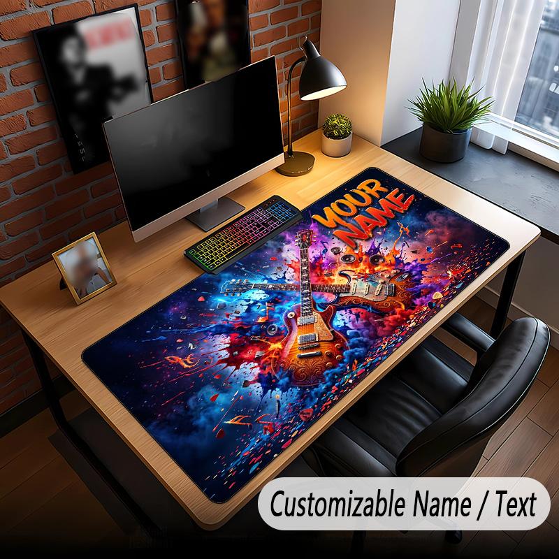 Music Guitar Theme Custom Mouse Pad Personalized With Name Text Customized Desk Mat For Office Home Decor