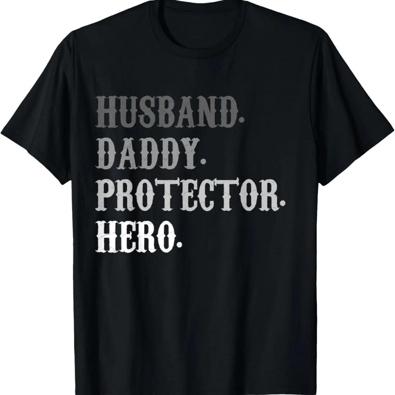 

Мужская футболка муж папа защитник герой футболка футболка для пап XXXXXL чёрный