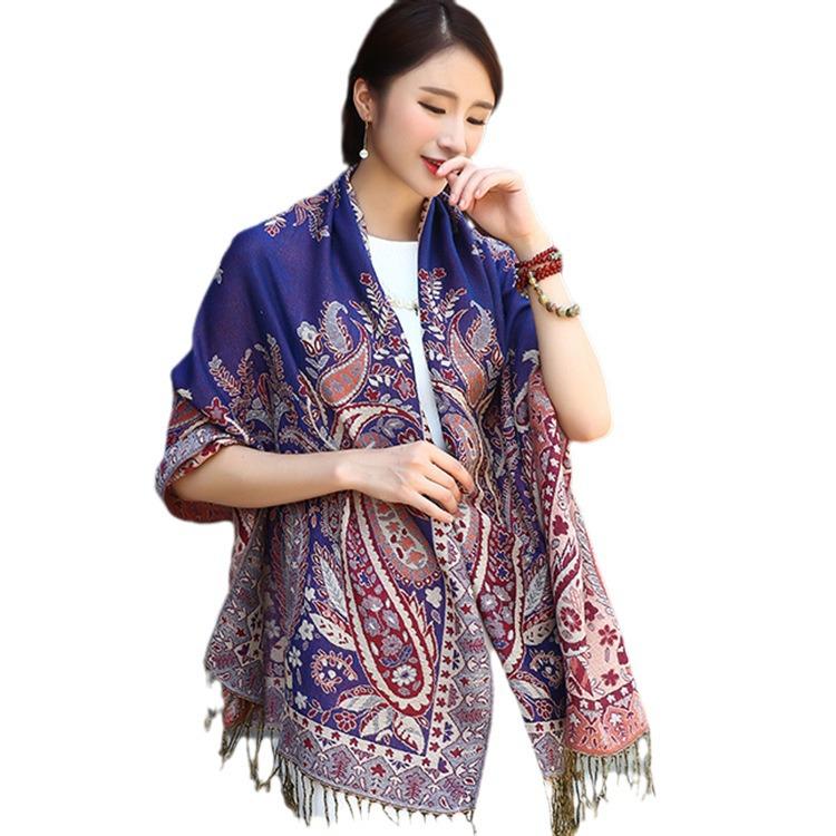 2024 Ethnic-Inspired Retro Jacquard Silk Scarf for Women - Warm Autumn & Winter Shawl