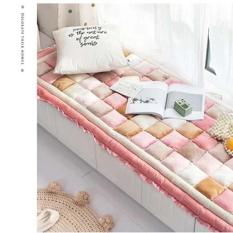 All-season Universal Plush Anti Slip Sofa Mat Color Blocking Checkered Sofa Cushion Bedroom Tatami Mat Children's Crawling Mat