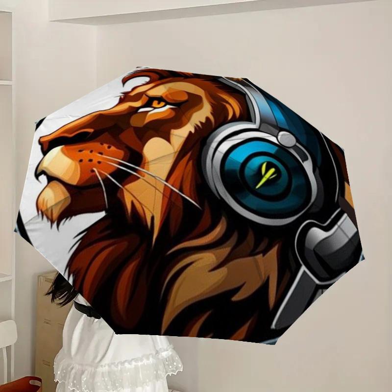 1pc DJ Lion Automatic Folding Umbrella - Compact 8-Rib Design,Perfect Gift for Friends & Family Yy250926018