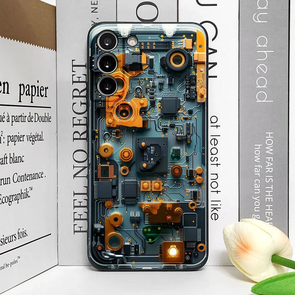Advanced Circuit Board Phone Case for Samsung Galaxy S25 Edge S24 S23 S22 S21 S20 Ultra Plus FE A55 Shockproof Soft Cover Fundas
