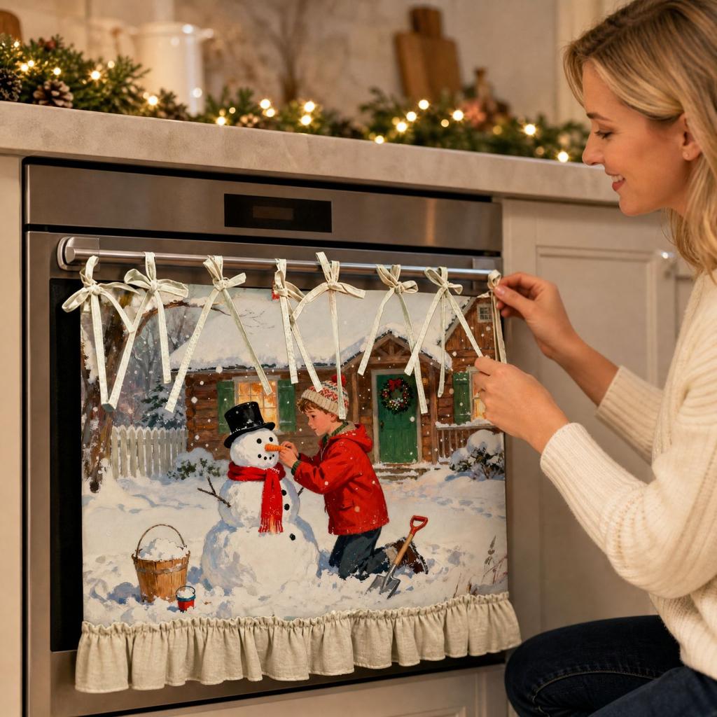 Christmas Stove Oven Dishwasher Cover Curtain for Kitchen Holiday Home Decor