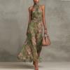 Retro Fashion Maxi Dress Summer Sleeveless Simple Print Ruffled Dresses Streetwear for Women's Clothing Holiday Party