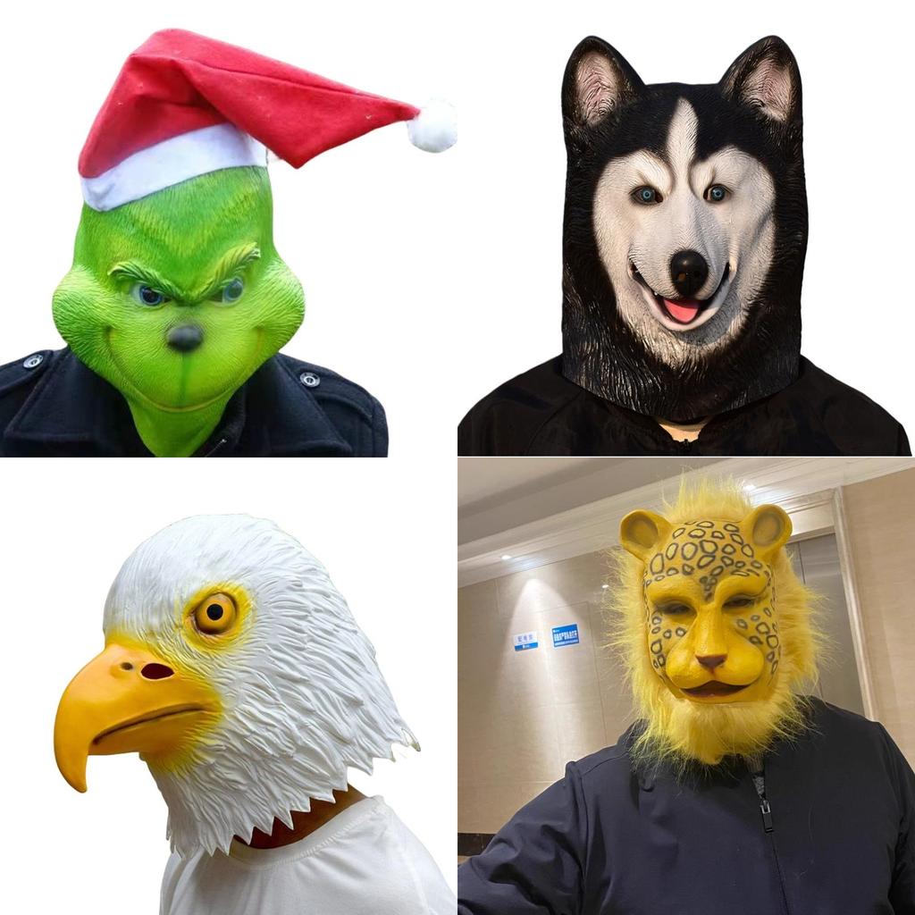 Rolig djurhuvudbonad för Halloween Cosplay Latexmaterial Olika designer Perfekt för utklädning Roliga rekvisita Karaktärer)