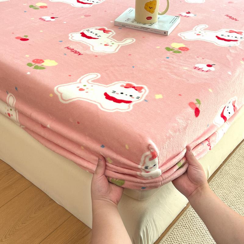 Flannel Bed Sheet Winter Warm Plush Fitted Sheet Soft Mink Cashmere Bed Linen Mattress Cover Elastic Bedspread
