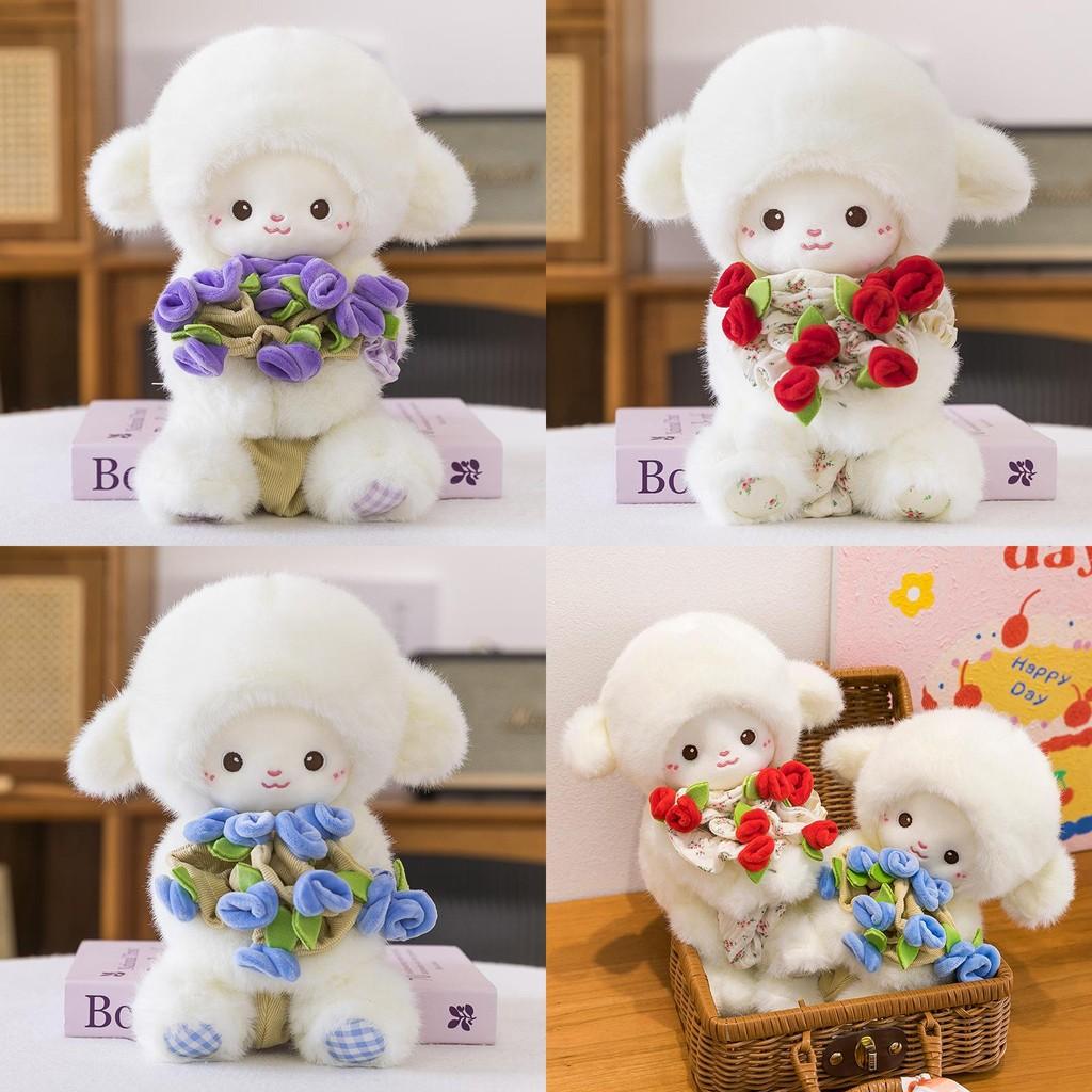 Sheep Doll Plush With Magnetic Rose Flower Arrangement For Kids Gifts Decor