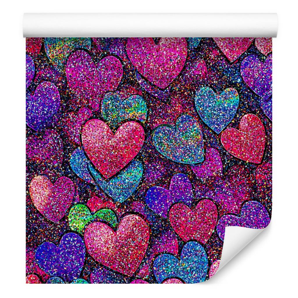 Neon Glitter Hearts Wallpaper Purple, Violet and Plum 50x1000