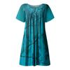 Ladies Casual Round Neck Button Ruched Trim Printed High Waist Loose Dress