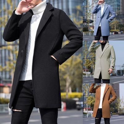 Men Trench Coat Single Button Korean Style Autumn Winter Thick Slim Windbreaker Coat for Daily Wear