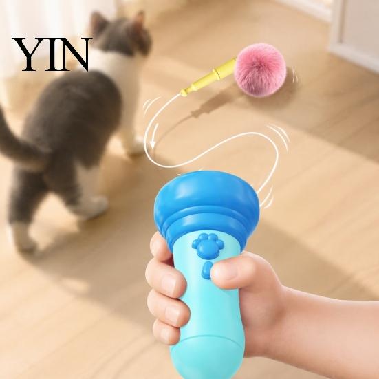 Easy One Button Cat Toy Controller Electric Ball Launcher, Interactive One-Click Recycling, Automatic Retractable Telescopic Teaser Plush Balls