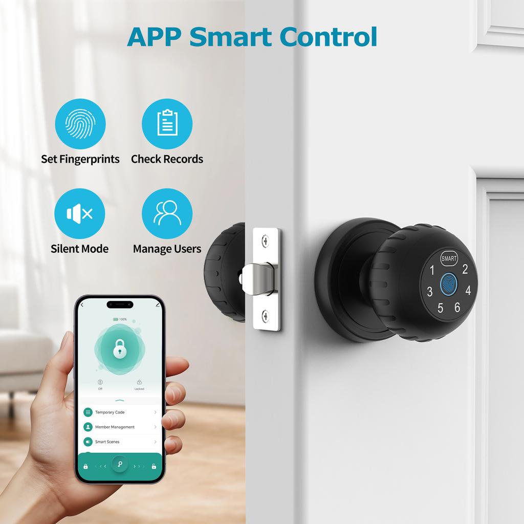 Viladepot Smart Lock Fingerabdruck Türschloss App Fernbedienung Passcode Entsperrung Elektronisches Touchscreen Tastenfeld Innenbereich
