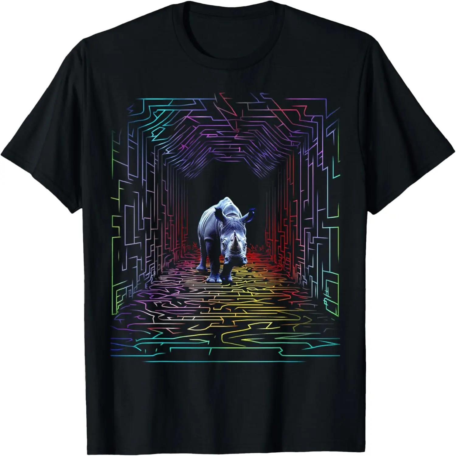 Rhino Colorful Art Animal Love Mandala Graphic Rhino T-Shirt S чёрный