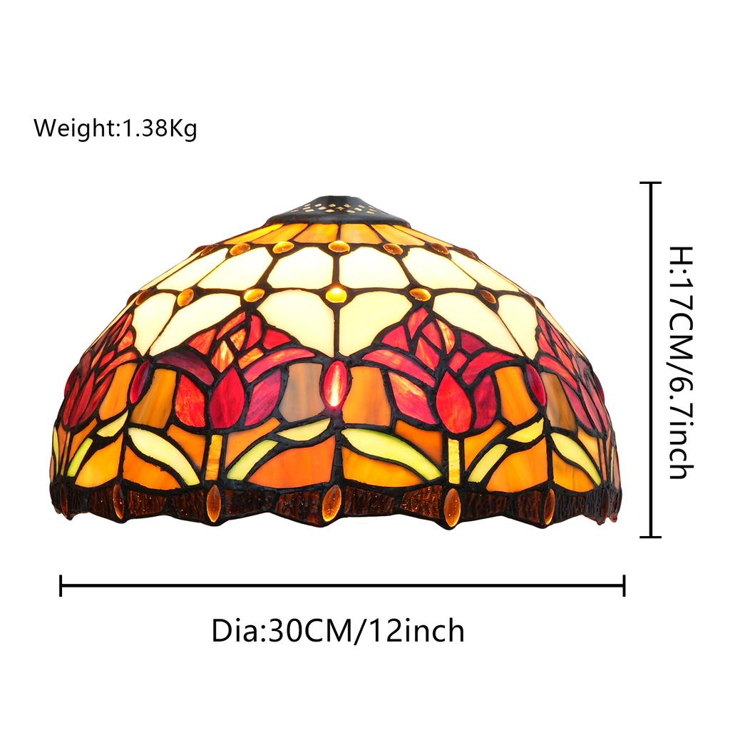 Ceiling Lamp Shade Replacement Only 12 Inch Red Pink Stained Glass Tulip Flower Style Lamp Shade Decorative for Table  Lampshade