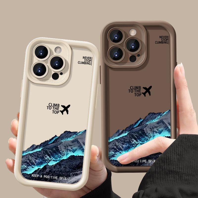 Custodia Antiurto con Motivo Montagna Aereo Per iPhone 16 Pro Max 15 Plus 14 Pro 13 12 11 XS XR 8 7 TPU Morbido Opaco Silicone Cover Guscio