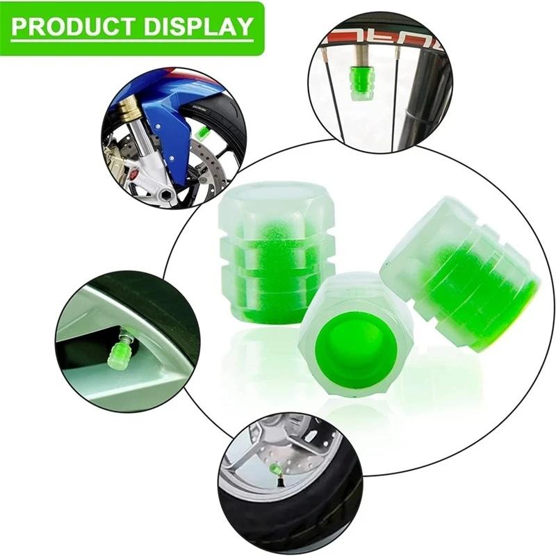 Glowing Car Motorcycle Bicycle Valve Caps - 4-Piece Fluorescent Stem Core Protectors Universal Auto Accessories Valve Stems 1