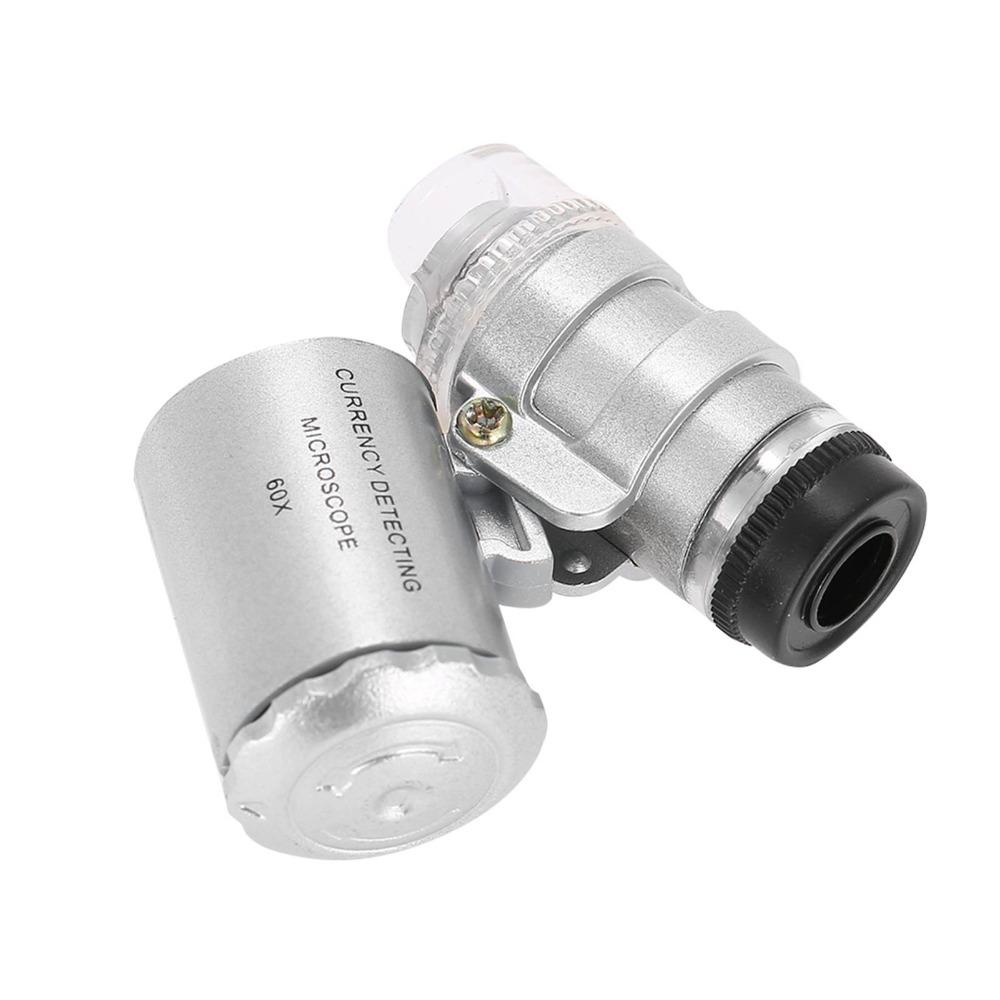 60X Magnification Pocket Microscope Adjustable Length Metal Material Mini Microscope LED Light Magnifier Loupe Lab Accessories