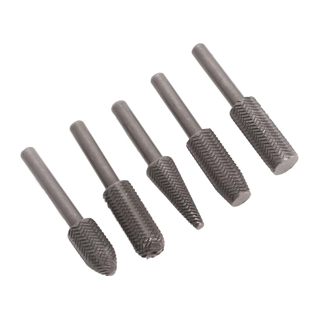 5 Stück Schleifstift-Aufsätze Wolframstahllegierung 6mm Schaft Rotierende Raspel-Feilen Set für Holz Gummi