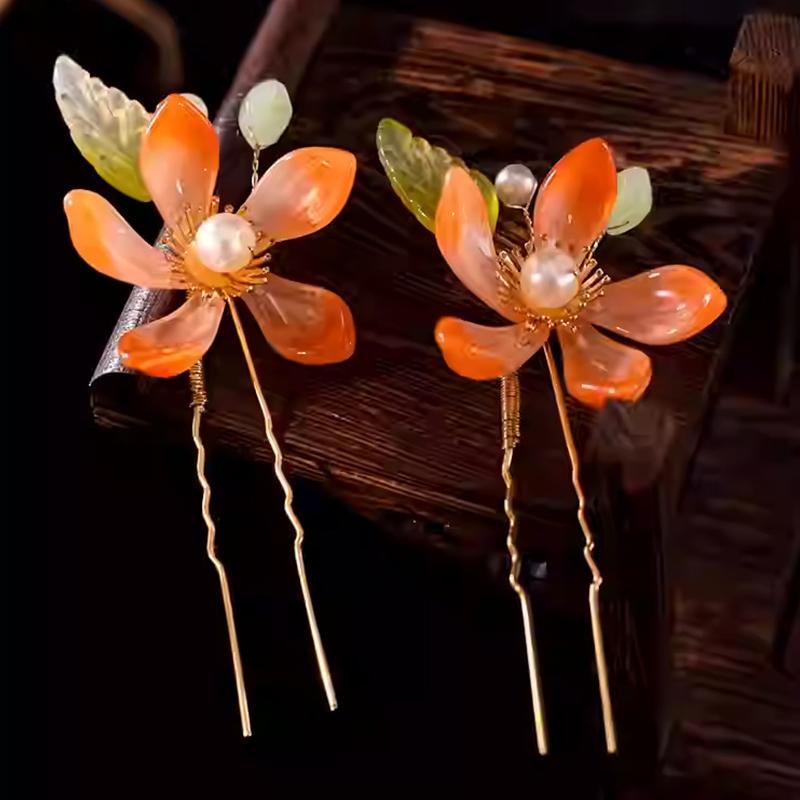 

1 пара винтажных заколок для волос, глазурованная цветочная тиара, китайские аксессуары для волос в стиле ханьфу, в форме лотоса, U-образные заколки для волос, ретро-головные уборы в стиле ханьфу