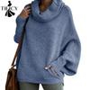Women's Fashion Casual Fall Winter Solid Color Print Long Sleeve High Neck Sweaters