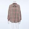 Autumn Fashion Retro Minimalist Loose Polyester Cotton Lapel Plaid Shirt Versatile Russian Long-sleeved Women's Shirt