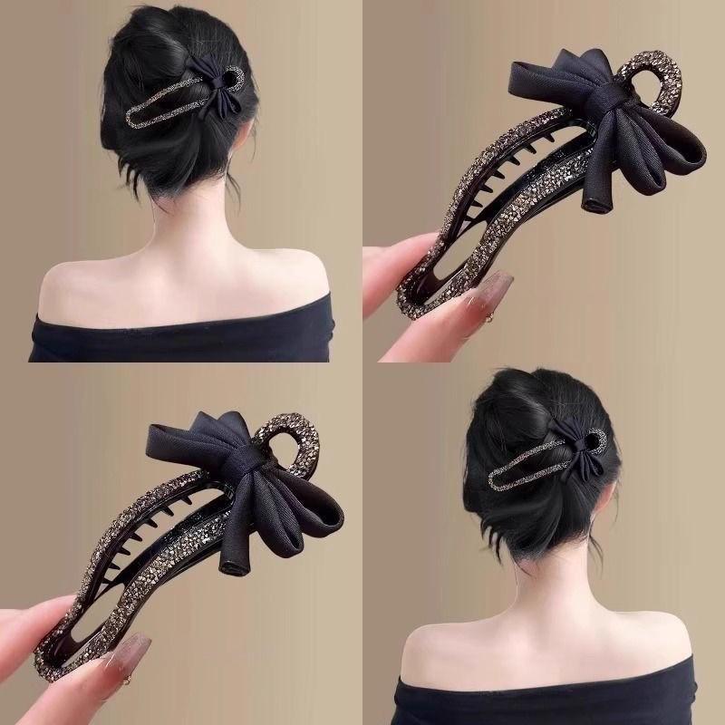 Rhinestone Duckbill Clip Classic Black Bow Convenient Hairpin Versatile Fashion Girls Hairpin Hair Accessories