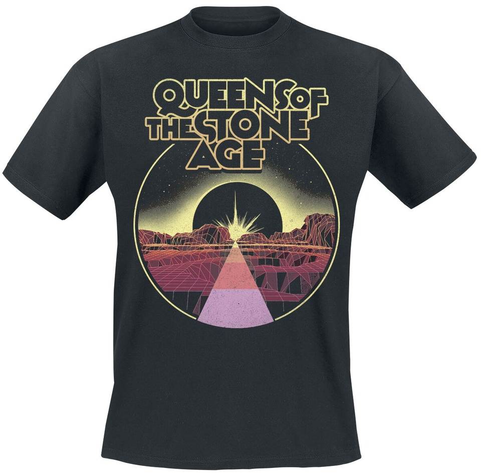 Retro tričko Queens of The Stone Age Synthwave, Alt Rock tričko s potiskem Desert Eclipse a logem kapely, Merch pro fanoušky kapely