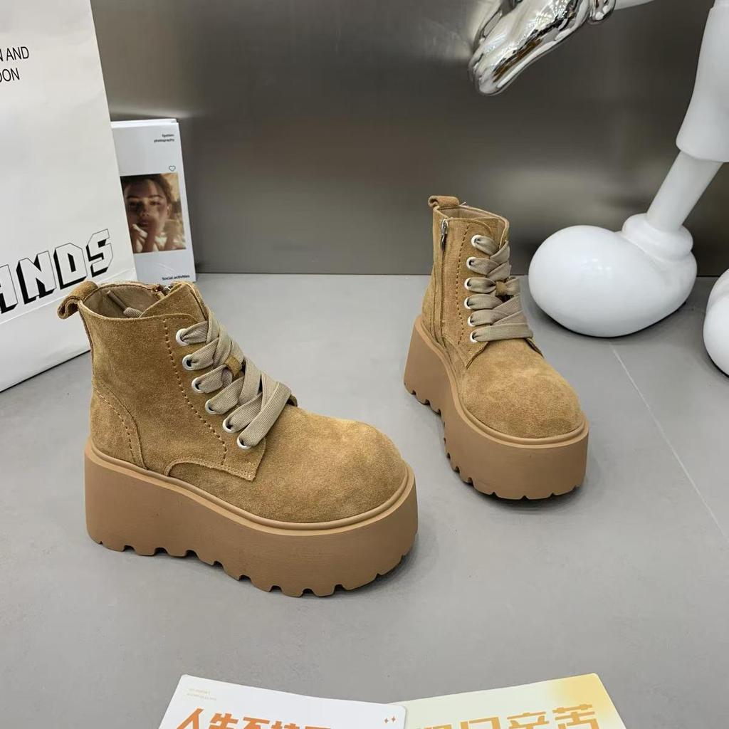 Fashion Women's Thick-soled Ankle Boots Autumn and Winter Fashion Solid Color Lace-up Knight Designer Booties Botas Zapatos Mujer