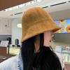 British Style Women Panama Cap Chenille Bucket Hat Casual Knitted Fisherman Hat  Winter