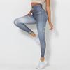 Digital bedruckte Denim-Hose in Blau, enge Höhe, schnelltrocknende Yoga-Hose, Sport-Laufhose, Fitness-Hose für Damen