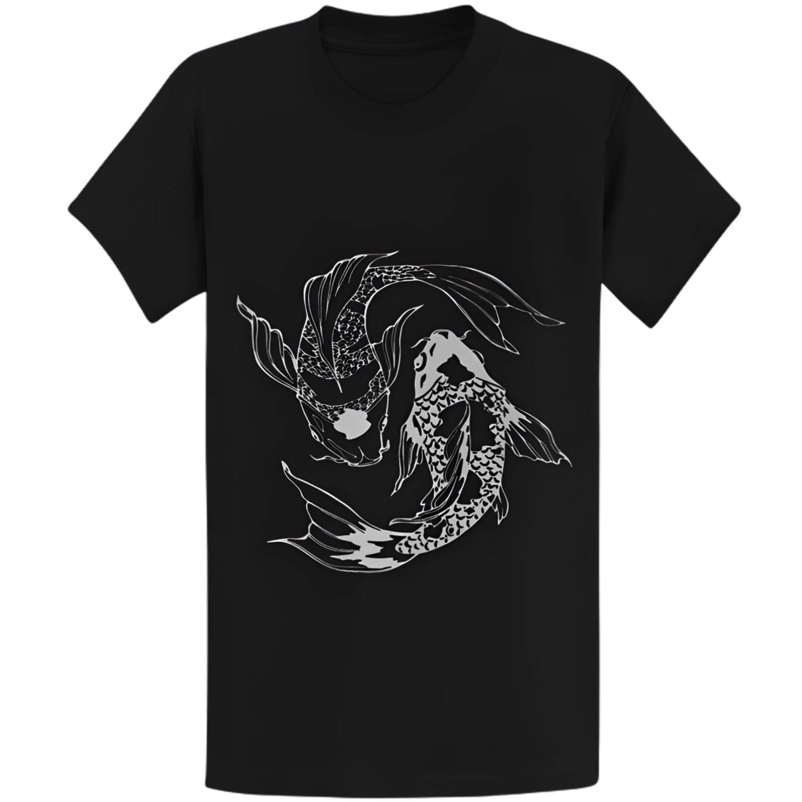 Gildan 5000 Koi Fish Yin Yang T-Shirt Japanese Graphic Tee L