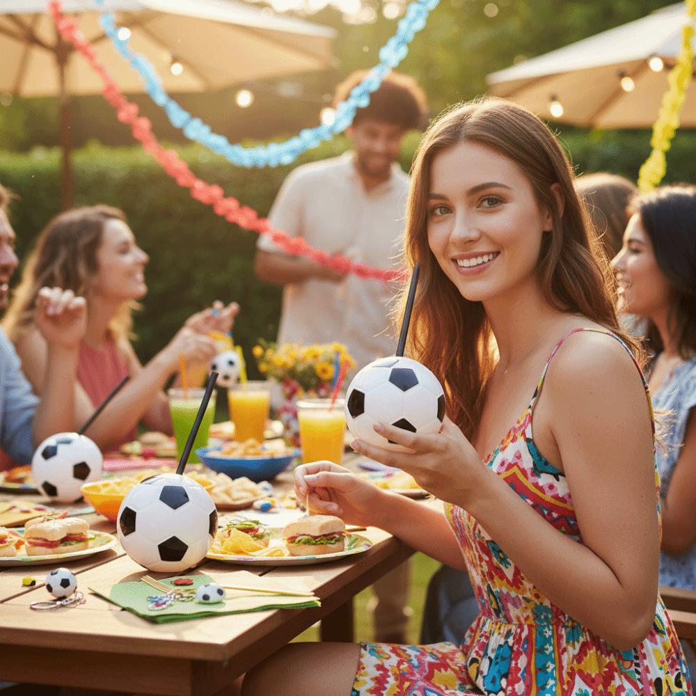 450 ML Soccer Shaped Drink Cup Realistic with Straw and Lid Football Theme Water Cup Food Grade Plastic Ball Shape Straw Cup Bar