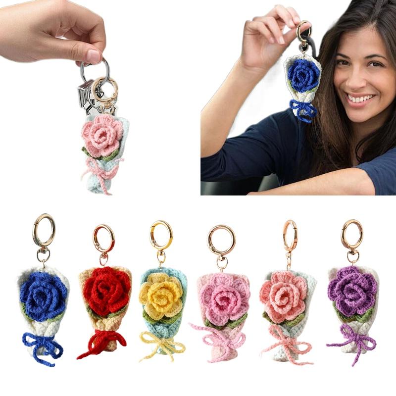 Crocheted Bouquet Handheld Flower Design Chic Bag Pendant Handmade Multiple Colors Gift Accessories 6 Colors