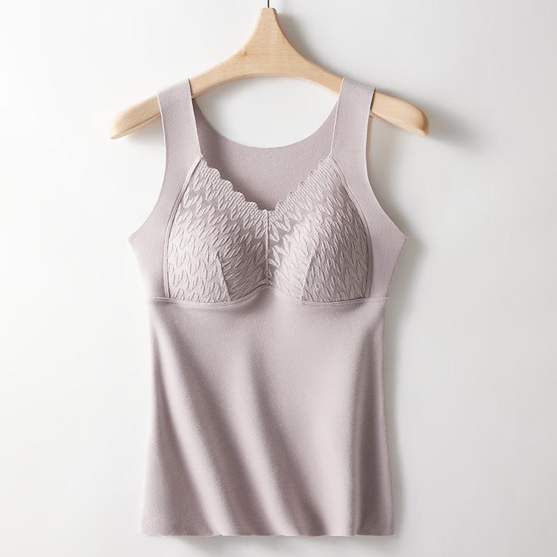 

Термобелье Бархатный жилет Зимний женский Простой однотонный с нагрудной подушечкой Майка Слим Теплый жилет на бретелях Женский XL фиолетовый