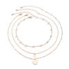 Thin chain multi-layer necklace set female, simple imitation pearl geometric disc, sweet and cold style item