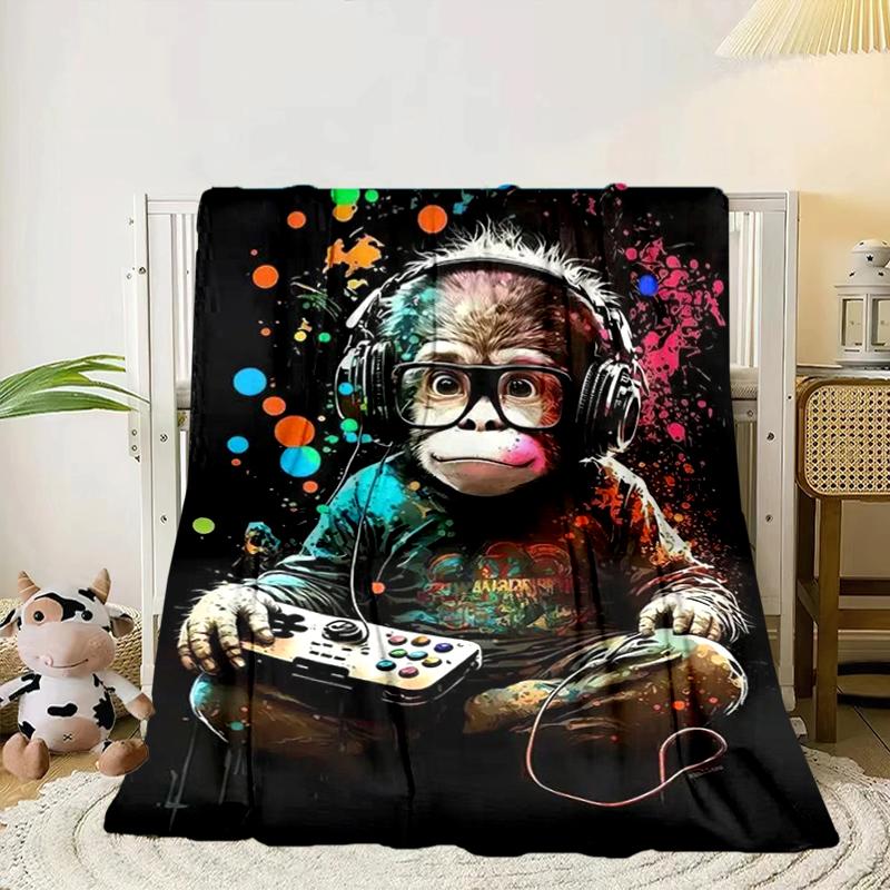 Monkey Gamer Adventure Blanket Flannel Blanket for bed, sofa, Camping, Hiking, Picnic Essentials, gift for family Fan gifts