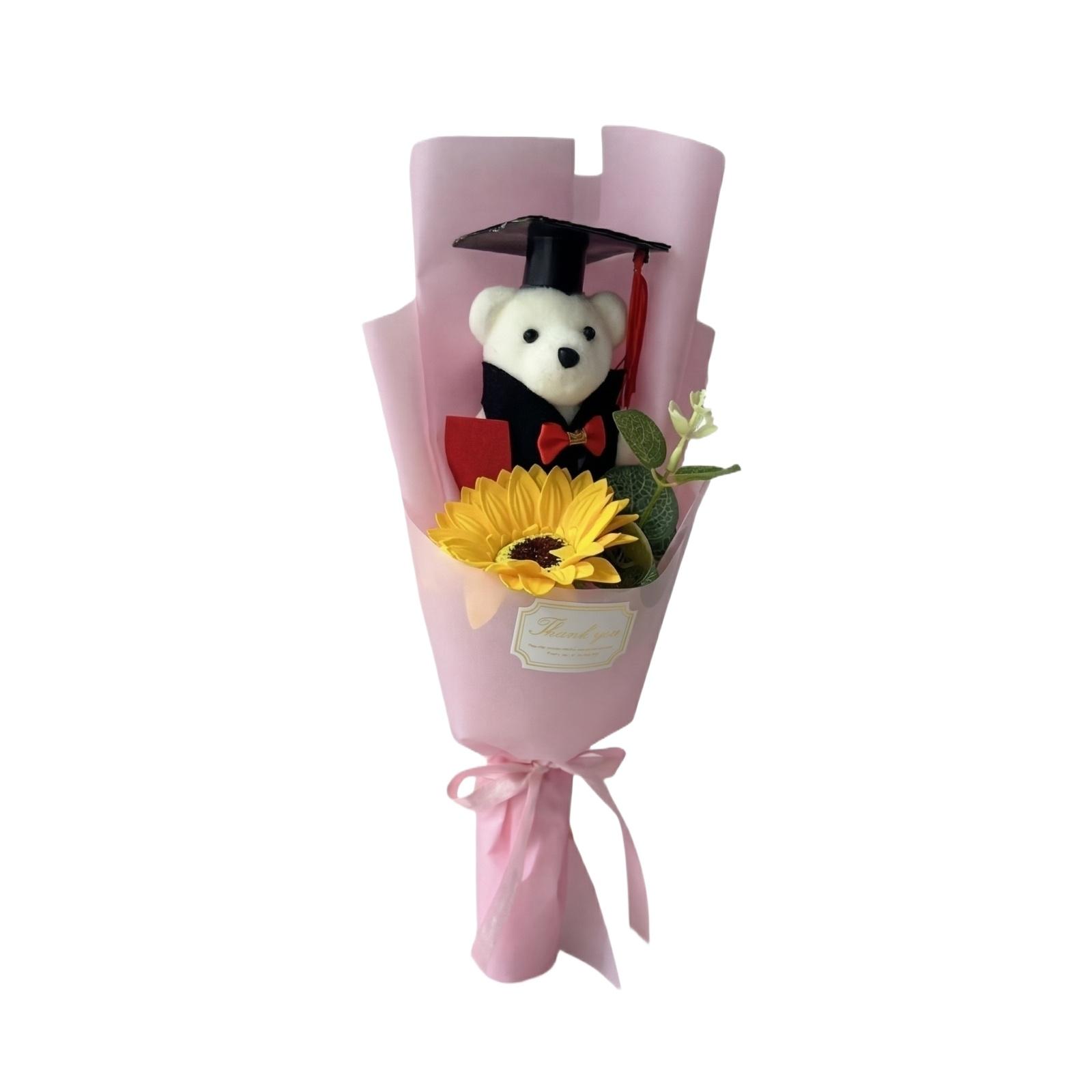 Graduation Bouquet Sunflower Bear Dr. Doll Bouquet Sunflower Flower Soap Flower Fake Flower Bouquet Graduation Gift One Size розовый
