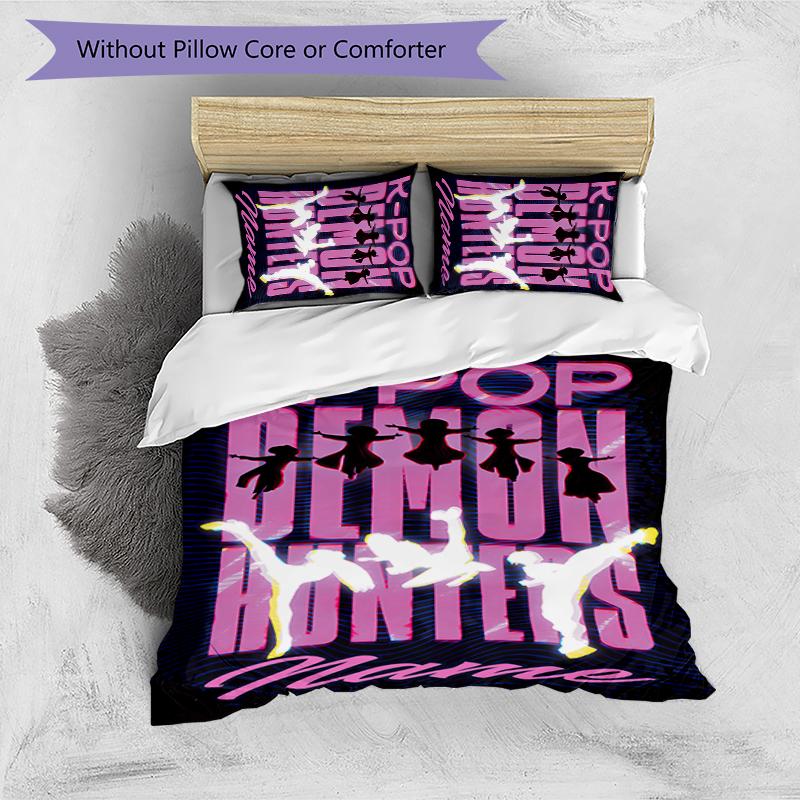 Juego de Ropa de Cama con Nombre Personalizado de Dibujos Animados Kpop Cazadores de Demonios 3 Piezas Cierre de Funda Nórdica Incluye 1 Funda Nórdica y 2 Fundas de Almohada para Todas las Estaciones Decoración de Dormitorio